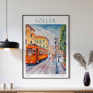 Impressão de viagem de Soller, pôster de viagem de Soller, arte de parede de Mallorca, decoração de viagem espanhola, impressão de paisagem da vila de Soller, presente de viagem de Soller
