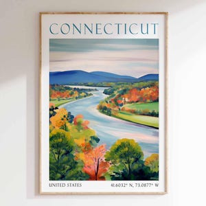 Connecticut USA Art Print – New England Travel Poster, Coastal Wall Art, East Coast Illustration, American Home Decor, Connecticut Poster