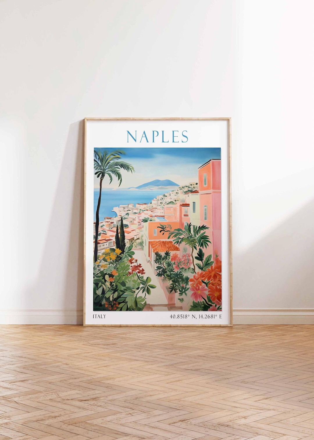 Poster ou toile de voyage style rétro vintage – Naples – Italie – Art mural Voyage World Holiday (60 x 90 cm
