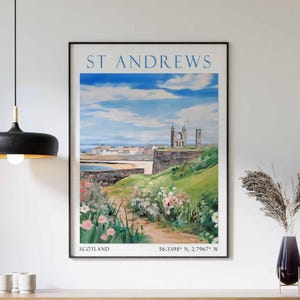 Affiche de St Andrews, impression de voyage de St Andrews, affiche de voyage en Écosse, décoration écossaise, impression côtière de St Andrews, affiche de voyage de St Andrews