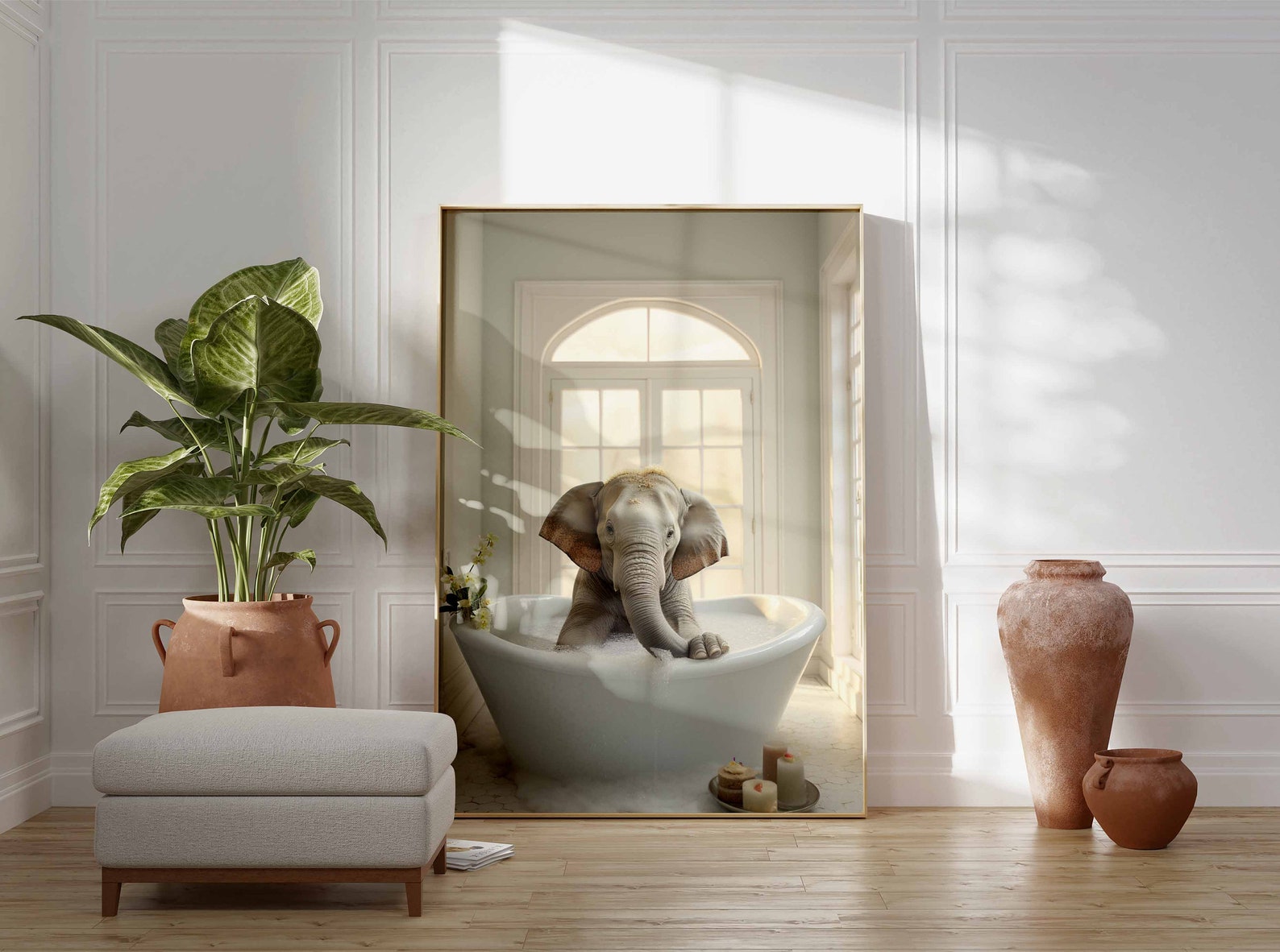 Elephant in Tub Wall Art, Elephant Art, Bathroom Art Print, Funny ...