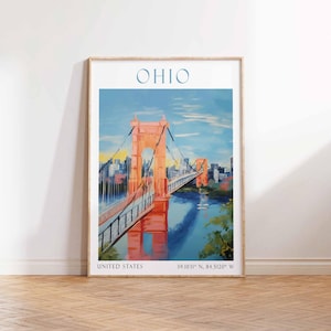 Cincinnati Print, Ohio Wall Art, Vintage Art, Cincinnati Cityscape, Ohio Print, US Wall Decor, Printable Art