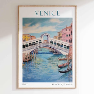 Venice Print, Venice Poster, Venice Art Print, Venice Wall Art, Venice Gondola Canal Travel Print, Rialto Bridge Art