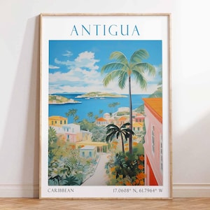 Antigua Travel Print, Antigua Vintage Travel Poster, Caribbean Travel Print, Beach Travel Poster, Sea Travel Art, Antigua travel Gift