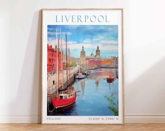 Liverpool Travel Print, Liverpool Travel Poster, England Wall Art, Liverpool Skyline Print, British Travel Decor, Liverpool Travel Gift