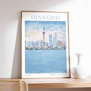 Shanghai Poster Print, China Cityscape Art, Skyline Wall Decor, Shanghai Travel Art, Modern Architecture Print, Oriental City Poster