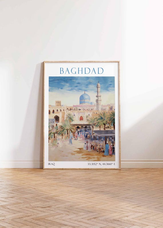 Baghdad Iraq Travel Poster Print, Minimalist Wall Art, Pastel Iraq