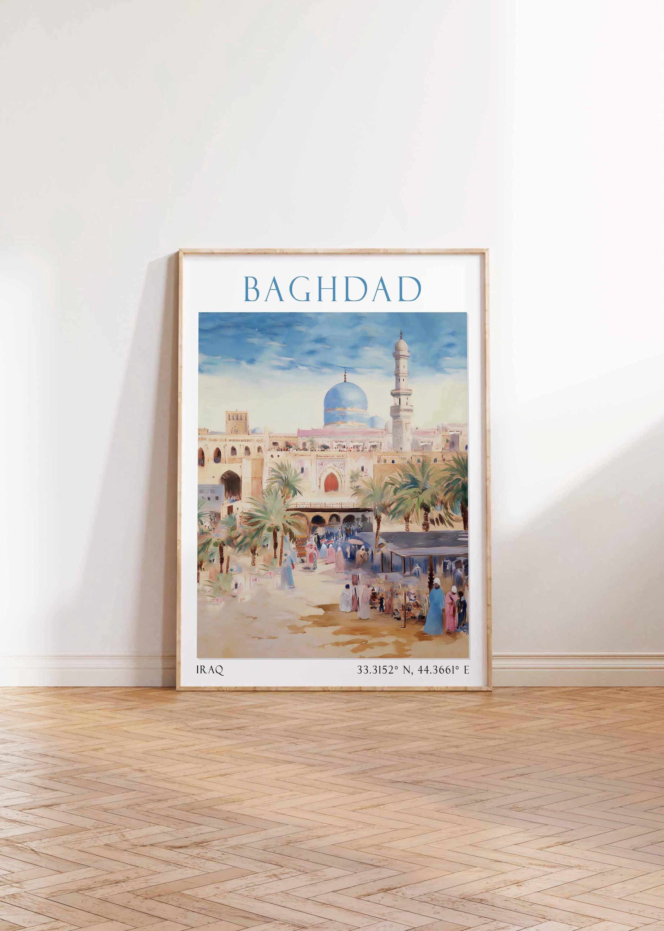 Baghdad Iraq Travel Poster Print, Minimalist Wall Art, Pastel Iraq