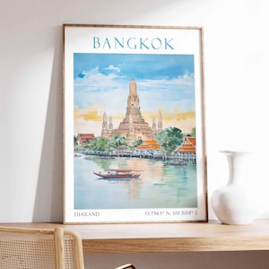 Bangkok Travel Print, Bangkok Travel Poster, Asian Travel Poster, Southeast Asia Decor, Thailand Wall Art, Home Decor, Thailand Wall Decor
