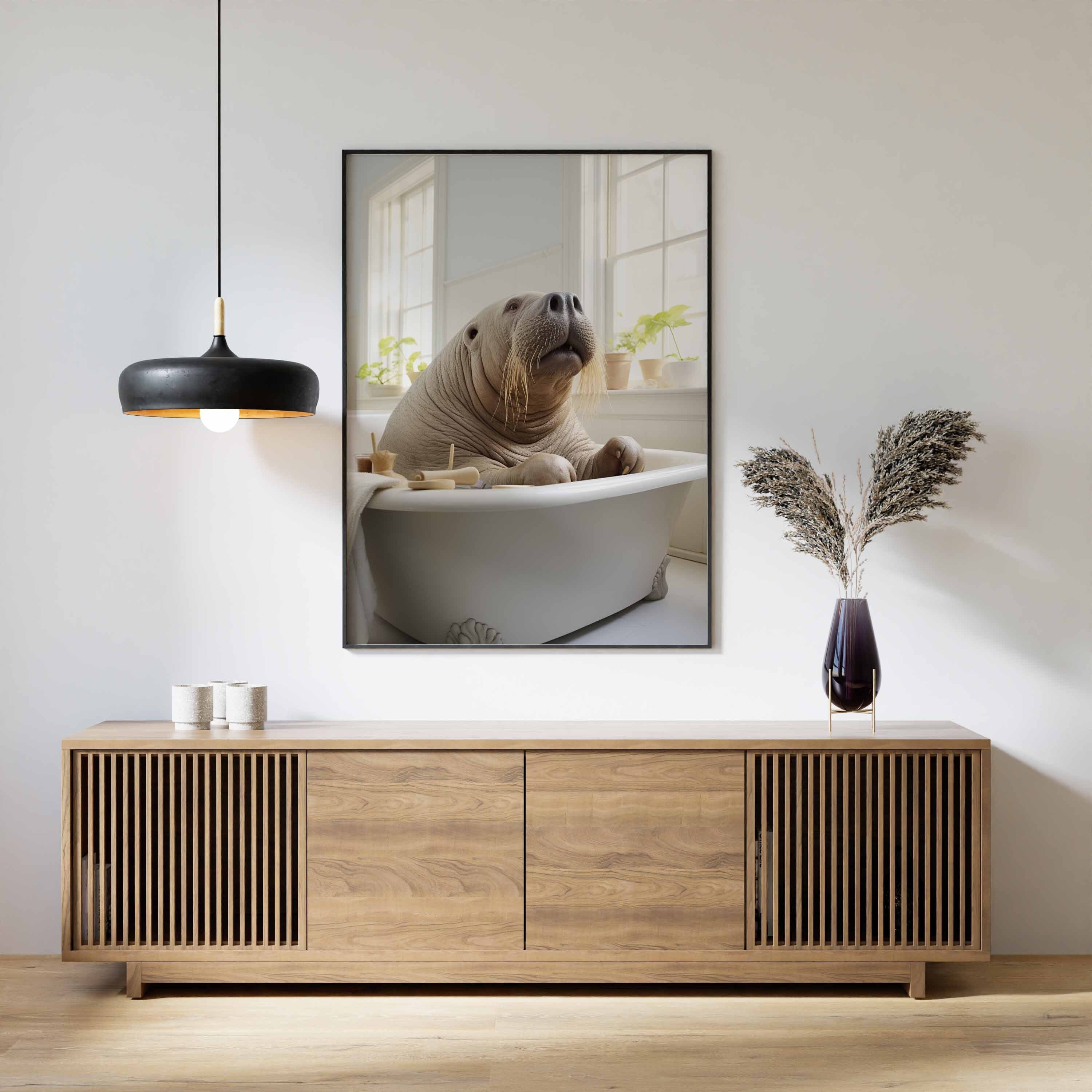 Walrus in Tub Wall Art, Walrus Art, Bathroom Art Print, Funny Bathroom