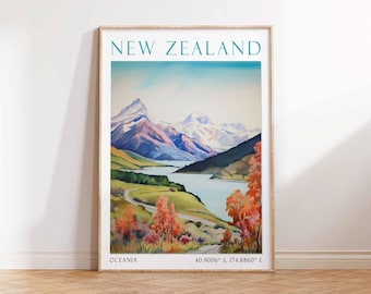 Impresión de viaje a Nueva Zelanda, póster de viaje a Nueva Zelanda, impresión de arte mural de Nueva Zelanda, regalo de viaje a Nueva Zelanda