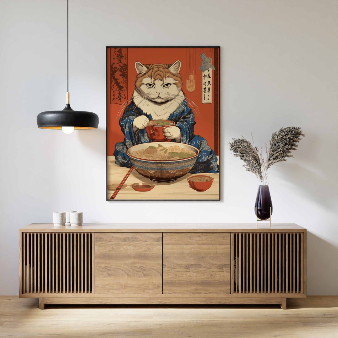 Vintage Japanese Cat Poster, Japanese Cat Print, Cat Gift, Gift for Cat