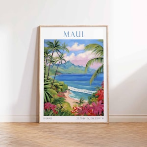 Hawaii Kauai Travel Poster, Maui Hawaii Travel Poster Print, Hawaii Travel Poster Wall Art, Hawaii Islands, Coastal Travel Poster