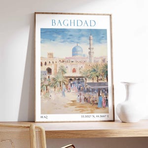 Baghdad Iraq Travel Poster Print, Minimalist Wall Art, Pastel Iraq Decor, Middle East Home Decor Gift
