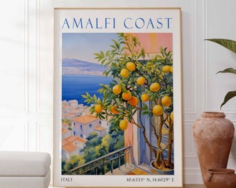 Amalfi Coast Travel Poster, Amalfi Coast Print, Positano Poster, Italy Print, Italian Coastal Decor, Mediterranean Print