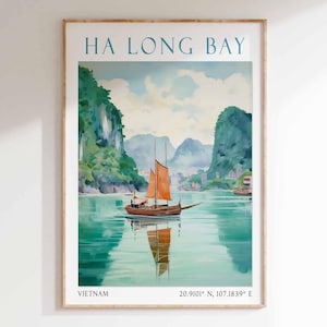 Ha Long Bay Vietnam Art Print – Travel Poster, Scenic Landscape Wall Art, Limestone Island Illustration, Southeast Asia Decor, Vietnam Print