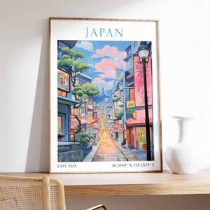 Affiche paysage urbain de Tokyo - Street art de style manga, décoration murale japonaise vibrante pour les amateurs d&#39;anime, art du voyage au Japon