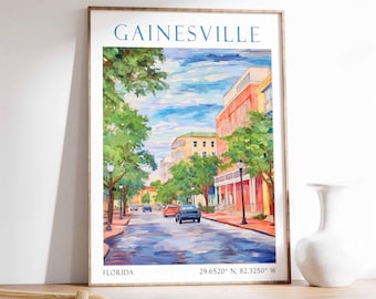 Gainesville Travel Print, Gainesville Poster, Florida Wall Art, Vintage Gainesville Art, Gainesville City Artwork, Gainesville Gift