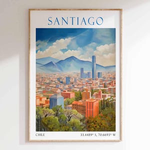 Santiago Chile Poster, Santiago Cityscape Art, Santiago Skyline Print, South American Travel Decor, Santiago Landmark Art