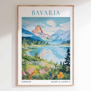 Bavaria Germany Art Print – Alpine Travel Poster, European Wall Art, Scenic Mountain Landscape, Bavarian Germany Print