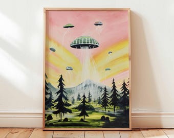 UFO Poster, Area 51 Print, Alien Wall Art, Sci-Fi Decor, UFO Alien Poster, Space Theme Artwork, UFO Alien Gift Idea
