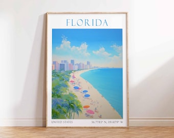 Florida Travel Print, Florida Travel Poster, Miami Art, United States Travel Decor, Florida Travel Gift, Vintage Wall Art, Florida Wall Art
