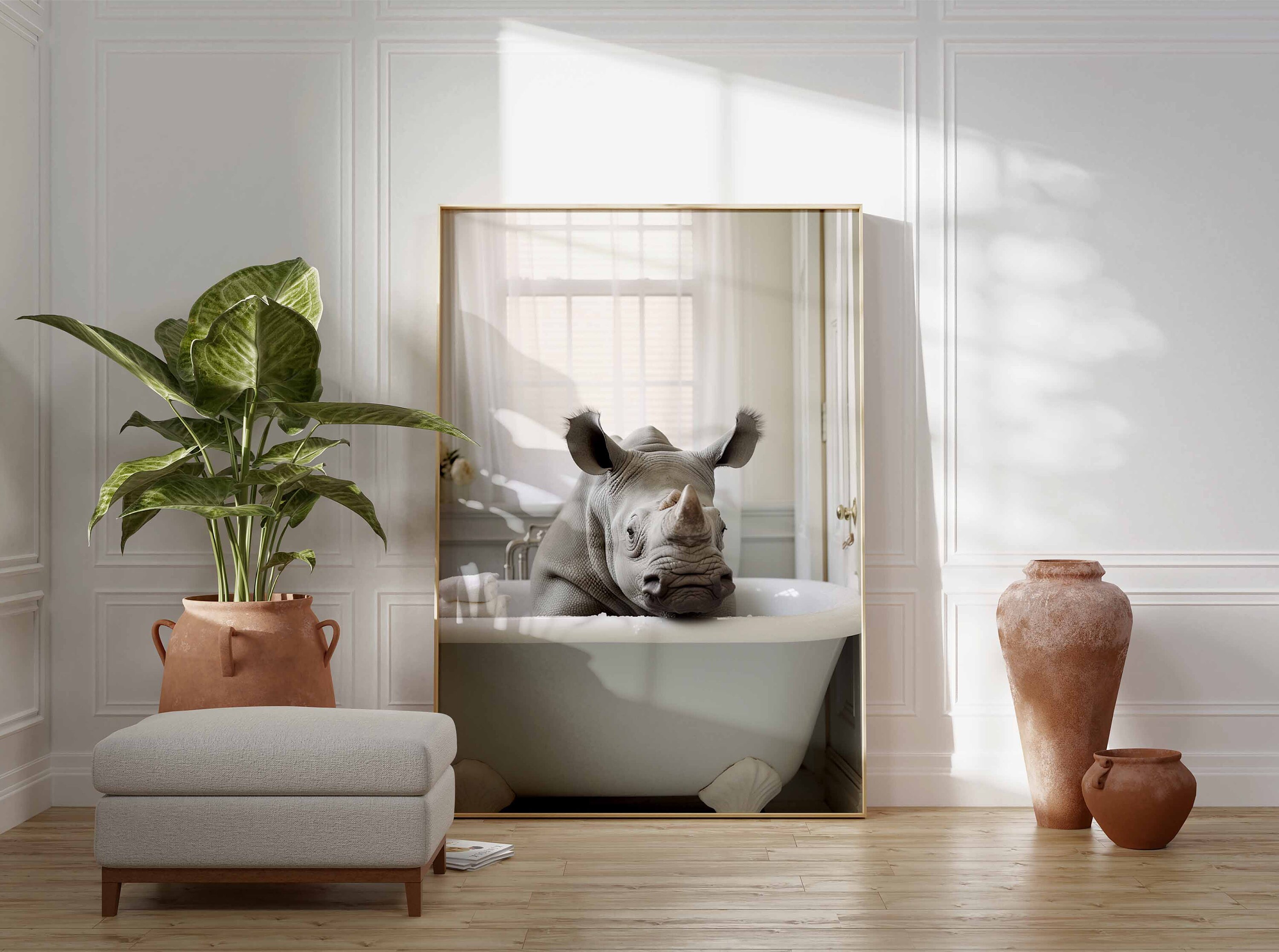 Rhino in Tub Wall Art, Rhino Art, Bathroom Art Print, Funny Bathroom