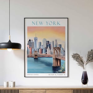 New York Print, brooklyn bridge art, plakat new york, kochanek z new yorku, sztuka z new yorku, wydruk z new yorku, wydruk z podróży z new yorku, wydruk z podróży