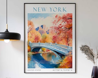 New York Print, central park print, bow bridge, new york poster, new york lover, New York art, New York print travel, Travel Print