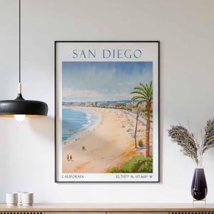 San Diego Travel Poster California Print Wall Art San Diego Wall Maximalist Vintage Travel Poster