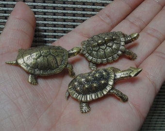 Vintage Style 3Pcs Solid Brass Copper Lovely Turtles Animals Statues for Home Garden Decor