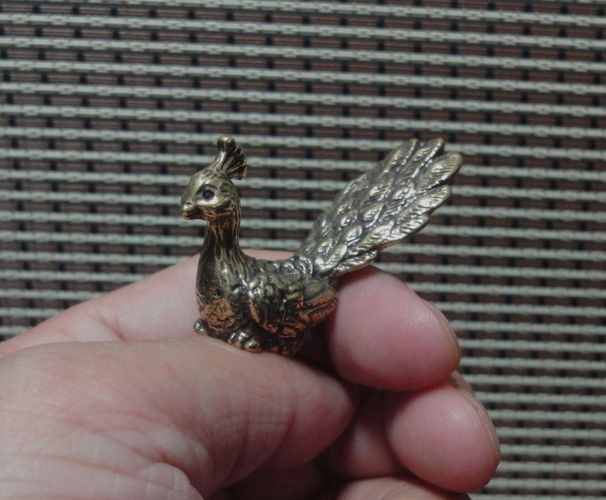 Vintage Style Solid Brass Peacock Opening Wings Bird Statue for Home Decor