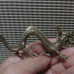 Vintage Style Solid Brass Copper Flying Zodiac Chinese Dragon Loong Animal Statue