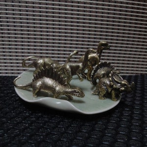Set of 6pcs Vintage Style Solid Brass Figurines Miniature Dinosaurs Statues Art Decor
