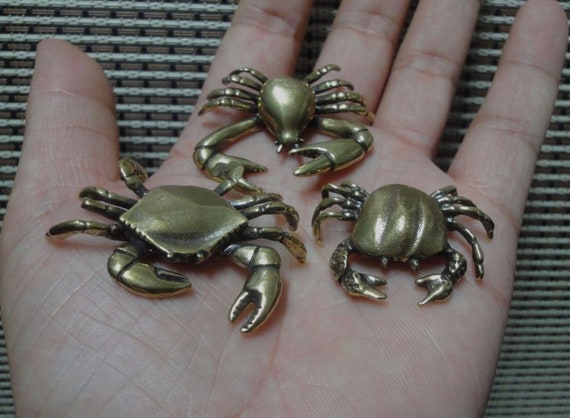 希少 骨董品 アンティーク 茶道 真鍮 置物 カニの彫刻 夫婦 昭和レトロ