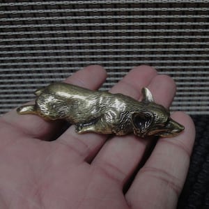 Vintage Style Solid Brass Sleeping Corgi Dog Figurine Statue Paperweight Garden Decor