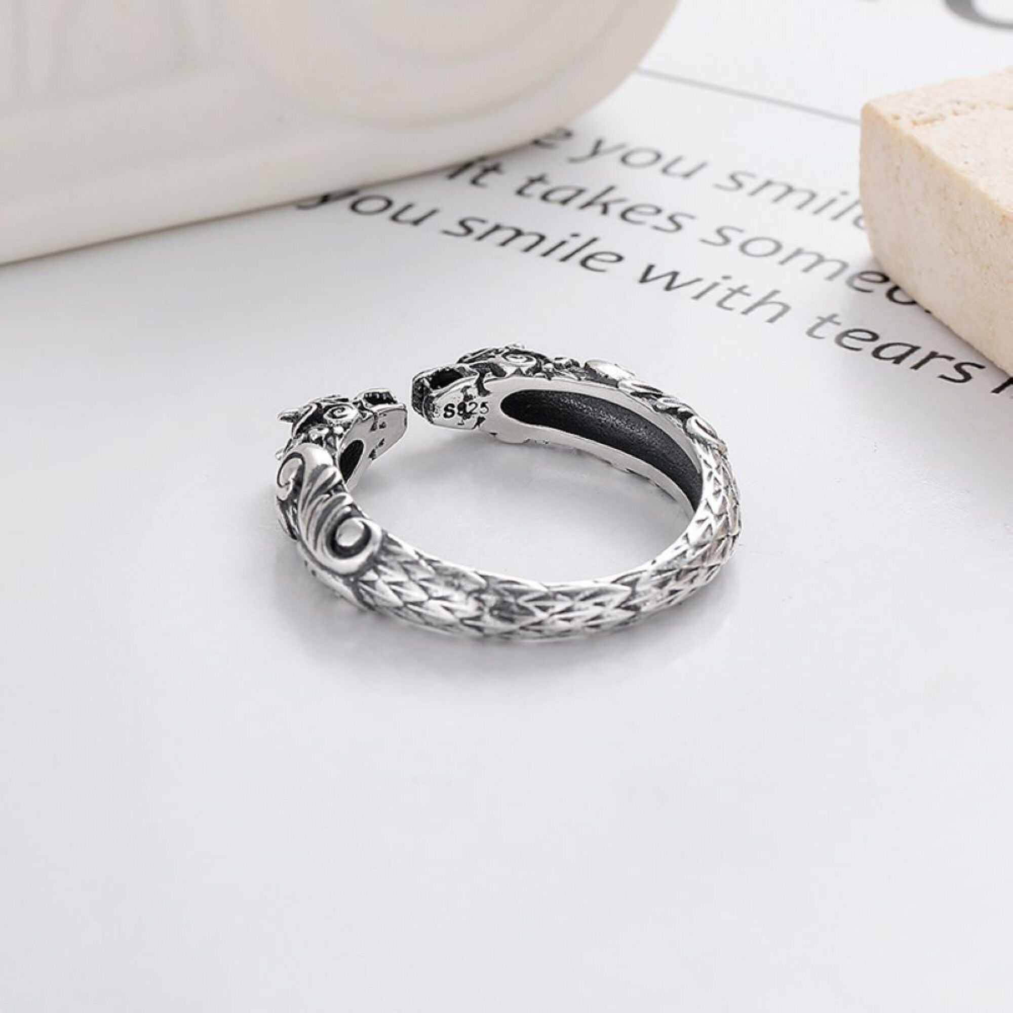 Anello Aperto Da Donna In Argento Sterling 925 Stile Vintage Con Due Teste  Di Drago E, image size:2000x2000