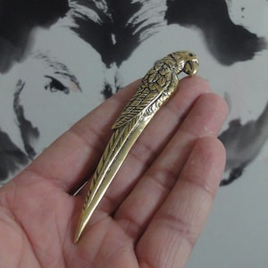 Vintage Style Long Solid Brass Parrot Bird Figurine Statue for Home Garden Decor