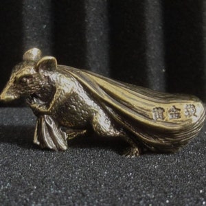 Vintage Style Solid Brass Copper Rat Mouse Carry Gold Bag Animal Statue Sculpture