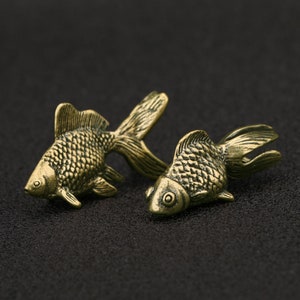 Pair of Vintage Style Solid Brass Copper Goldfish Animal Statues for Home Garden Decor