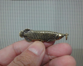 Vintage Style Solid Brass Copper Gold Arowana Fish Animal Statue Pendant