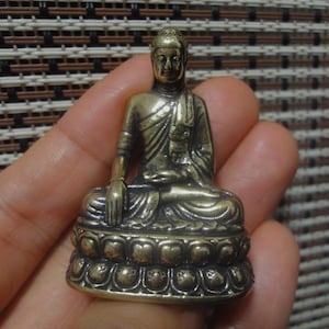 Vintage Style Solid Brass Pure Copper Small Buddha Figurine Statue Sculpture