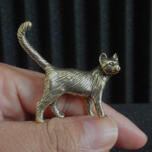 Vintage Style Solid Brass Copper Lovely Cat Animal Statue for Home Garden Decor