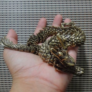 42.5cm Long Vintage Style Solid Brass 3D Zodiac Chinese Dragon Figurine Statue