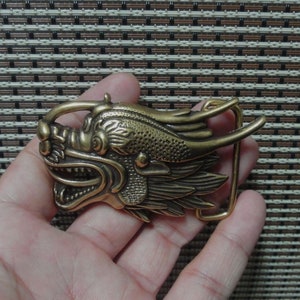 Vintage Style Solid Brass Copper Relief Dragon Head Statue Cool Men Belt Buckle