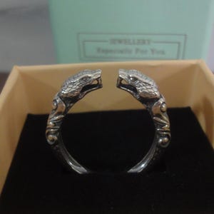 Vintage Style 925 Sterling Silver Handmade Wrapped Double-Headed Snake Women Open Ring
