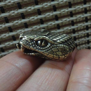 Vintage Style Solid Brass Cool Snake Head Animal Figurine Statue Pendant