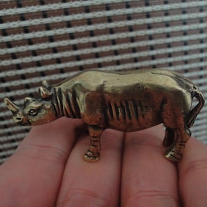 Vintage Style Solid Brass Cute Rhino Figurine Statue Ornament for Home Decor