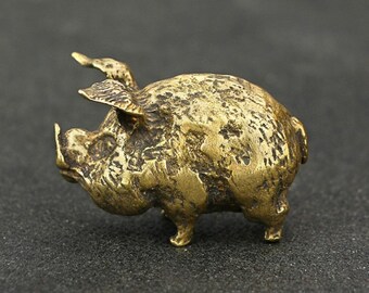 Vintage Style Solid Brass Copper Lovely Big Ears Pig Animal Statue Sculpture