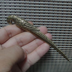 Vintage Style Long Solid Brass Parrot Bird Figurine Statue for Home Garden Decor